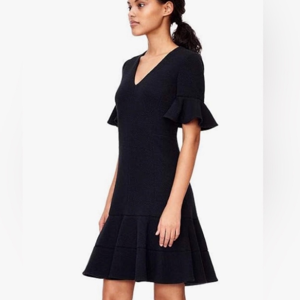 Rebecca Taylor Stretch Textured V-Neck Dress Black